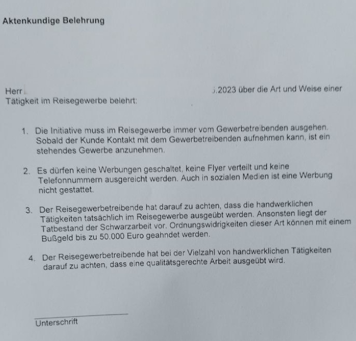 Aktenkundige Belehrung