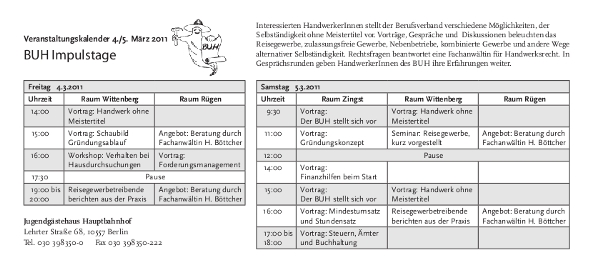 Programm der BUH-Impulstage 2011 in Berlin